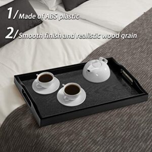 MDLUU Plastic Serving Tray, Ottoman Tray with Cutout Handles, Rectangle Butler Tray for Breakfast in Bed, Coffee Table Decor, Party (Black)