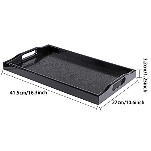 MDLUU Plastic Serving Tray, Ottoman Tray with Cutout Handles, Rectangle Butler Tray for Breakfast in Bed, Coffee Table Decor, Party (Black)