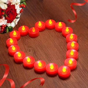 pchero 18 packs red led tea lights, battery operated flickering flameless tealights electric candles, decorations for wedding party halloween christmas centerpieces and festival celebration