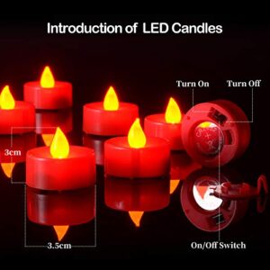 PChero 18 Packs Red LED Tea Lights, Battery Operated Flickering Flameless Tealights Electric Candles, Decorations for Wedding Party Halloween Christmas Centerpieces and Festival Celebration