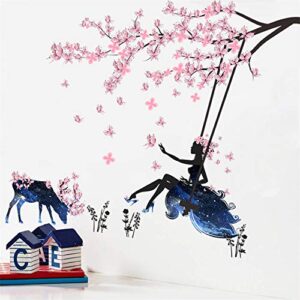 hu sha plum blossom scenery wall stickers plum blossom tree branch girls removable vinyl wall decals for living room, girls room, nursery decoration (2 sheet 11.8 x 35.4 inches size)