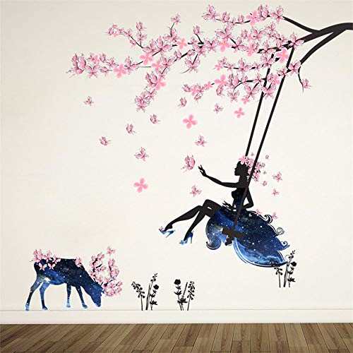 HU SHA Plum Blossom Scenery Wall Stickers Plum Blossom Tree Branch Girls Removable Vinyl Wall Decals for Living Room, Girls Room, Nursery Decoration (2 Sheet 11.8 x 35.4 inches Size)