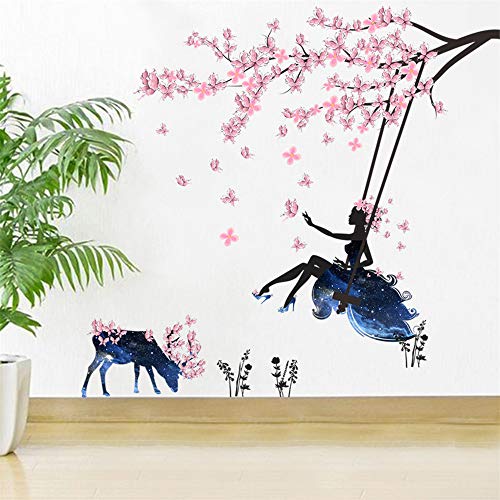 HU SHA Plum Blossom Scenery Wall Stickers Plum Blossom Tree Branch Girls Removable Vinyl Wall Decals for Living Room, Girls Room, Nursery Decoration (2 Sheet 11.8 x 35.4 inches Size)