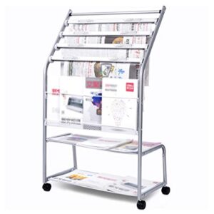 metal magazine rack newspaper holder book shelf storage rack with wheels stratification freestanding display rack materials robust 63.5x36x105cm mumujin