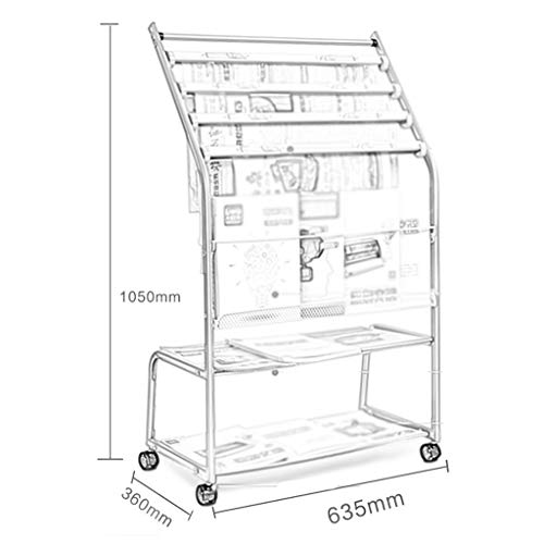 Metal Magazine Rack Newspaper Holder Book Shelf Storage Rack with Wheels Stratification Freestanding Display Rack Materials Robust 63.5X36X105CM MUMUJIN