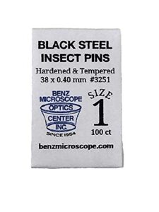 premium black enameled steel insect pins, size 1, pack of 100