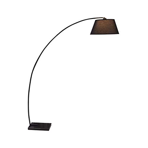 SH Lighting 80" Arc Floor Lamp - Feature One Hanging Empire Fabric Shade and Sturdy Square Marble Base - Great for Living Rooms, Bedrooms, or Arching Over Couches (Black)