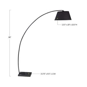 SH Lighting 80" Arc Floor Lamp - Feature One Hanging Empire Fabric Shade and Sturdy Square Marble Base - Great for Living Rooms, Bedrooms, or Arching Over Couches (Black)