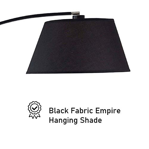 SH Lighting 80" Arc Floor Lamp - Feature One Hanging Empire Fabric Shade and Sturdy Square Marble Base - Great for Living Rooms, Bedrooms, or Arching Over Couches (Black)