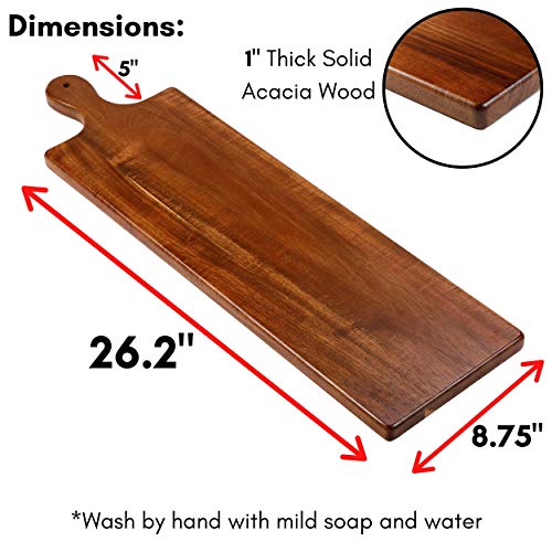 BirdRock Home 31.5” Acacia Wooden Cheese Serving Board with Handle - Large - Extra Long - Party Charcuterie for Appetizers Food Kitchen Platter - Bread Meat Fruit Display - Natural Wood - Espresso