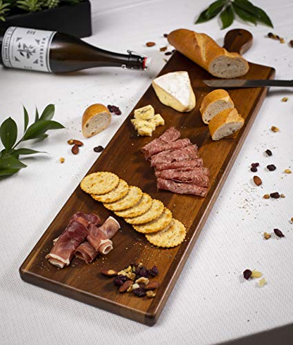 BirdRock Home 31.5” Acacia Wooden Cheese Serving Board with Handle - Large - Extra Long - Party Charcuterie for Appetizers Food Kitchen Platter - Bread Meat Fruit Display - Natural Wood - Espresso