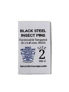 premium black enameled steel insect pins, size 2, pack of 100