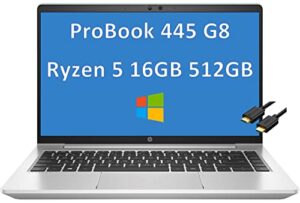 hp latest probook 445 g8 14" fhd 1080p ips business laptop (amd hexa-core ryzen 5-5600u (beats i7-10750h), 16gb ram, 512gb pcie ssd) backlit, type-c, webcam, hdmi cable, windows 10 pro