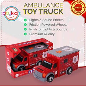 Playkidz Motorized Ambulance Toy Truck for Kids with Light & Siren, Heavy Duty Plastic Electric Rescue Vehicle Toy for Kids & Toddlers