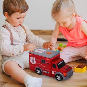 Playkidz Motorized Ambulance Toy Truck for Kids with Light & Siren, Heavy Duty Plastic Electric Rescue Vehicle Toy for Kids & Toddlers