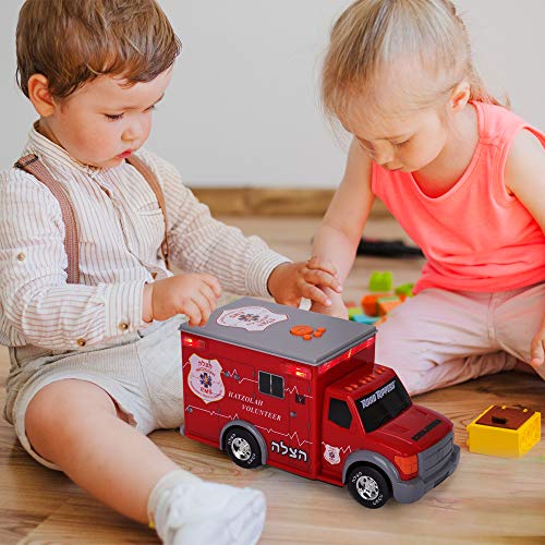 Playkidz Motorized Ambulance Toy Truck for Kids with Light & Siren, Heavy Duty Plastic Electric Rescue Vehicle Toy for Kids & Toddlers