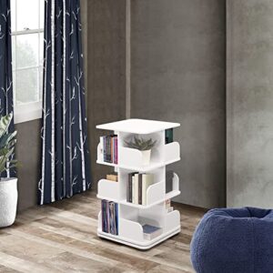 Kings Brand Furniture - 3-Tier Revolving Bookcase Bookshelf, Media Storage Cabinet, White