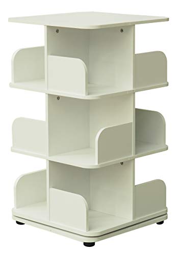 Kings Brand Furniture - 3-Tier Revolving Bookcase Bookshelf, Media Storage Cabinet, White