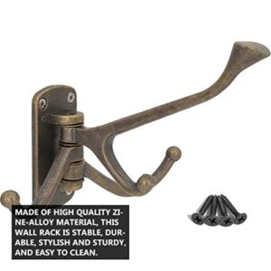 Vintage Cast Iron Wall Hooks Decorative Rustic Swivel Coat Hooks Decorative Wall Hook Hat Rack Hangers with 3 Swing Arm for Towel Scarf Robe (Bronze)