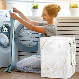 DEYYA White Gold Marble Texture Laundry Baskets Hamper Tall Sturdy Foldable for Adult Kids Teen Boys Girls in Bedrooms Bathroom