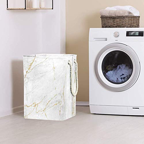 DEYYA White Gold Marble Texture Laundry Baskets Hamper Tall Sturdy Foldable for Adult Kids Teen Boys Girls in Bedrooms Bathroom