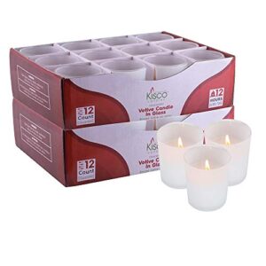 kisco candles votive candles with holders 24-pack 12 hours | frosted white decorative glass home décor | beautiful living room, kitchen, bathroom lighting | long-lasting wax
