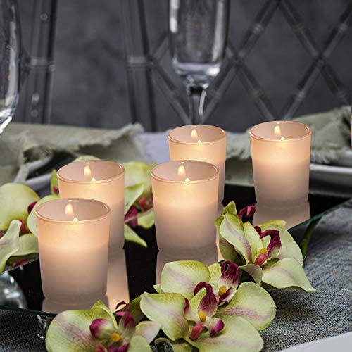 KISCO CANDLES Votive Candles with Holders 24-Pack 12 Hours | Frosted White Decorative Glass Home Décor | Beautiful Living Room, Kitchen, Bathroom Lighting | Long-Lasting Wax