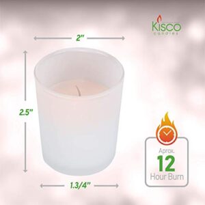 KISCO CANDLES Votive Candles with Holders 24-Pack 12 Hours | Frosted White Decorative Glass Home Décor | Beautiful Living Room, Kitchen, Bathroom Lighting | Long-Lasting Wax