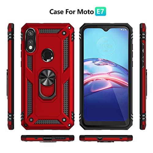 YZOK Compatible with Moto E 2020 case,Motorola E case,with HD Screen Protector,[Military Grade] Ring Car Mount Kickstand Hybrid Hard PC Soft TPU Shockproof Protective Case for Motorola Moto E (Red)