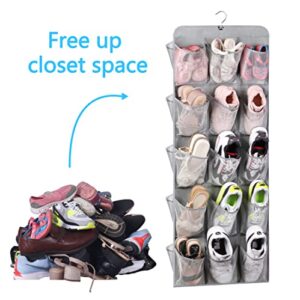 MISSLO 30 Large Pockets Dual Sided Hanging Shoe Organizer for Closet with Rotating Hanger Hanging Shoe Shelves, Grey