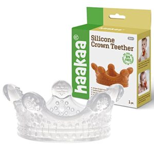 haakaa silicone baby teether for 3m+ baby teething toy crown shape, clear color