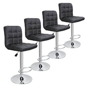 zeny set of 4 adjustable swivel barstools, modern pu leather kitchen counter bar stools, square back bar stool