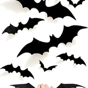 Halloween Decor 3D Bats,4 Different Sizes DIY Halloween Decorations Bat Stickers,PVC Cute Realistic Bats for Indoor,Porch,Front Door,Bedroom,and Office Halloween Party Supplies