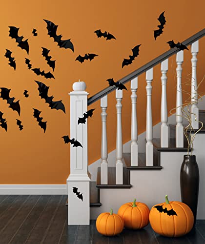 Halloween Decor 3D Bats,4 Different Sizes DIY Halloween Decorations Bat Stickers,PVC Cute Realistic Bats for Indoor,Porch,Front Door,Bedroom,and Office Halloween Party Supplies