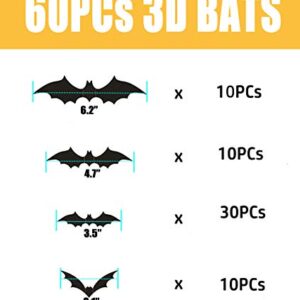 Halloween Decor 3D Bats,4 Different Sizes DIY Halloween Decorations Bat Stickers,PVC Cute Realistic Bats for Indoor,Porch,Front Door,Bedroom,and Office Halloween Party Supplies