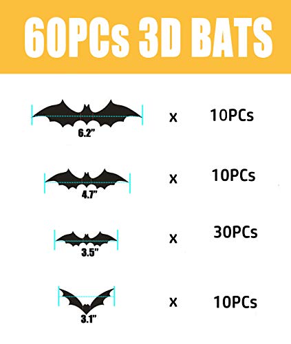 Halloween Decor 3D Bats,4 Different Sizes DIY Halloween Decorations Bat Stickers,PVC Cute Realistic Bats for Indoor,Porch,Front Door,Bedroom,and Office Halloween Party Supplies