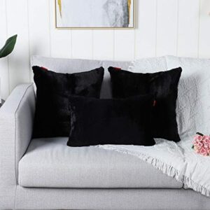 MANDIOO Pack of 2 Black Faux Fur Fuzzy Cozy Soft Decorative Throw Pillow Covers Set Cushion Cases Pillowcases for Sofa Bedroom Car 16x16 Inches