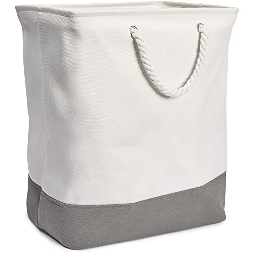 Okuna Outpost White Canvas Laundry Basket with Rope Handles (12 x 16 x 19.2 Inches)