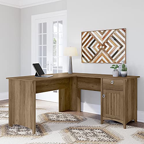 Bush Furniture Salinas L-Shaped Storage | Study Table with Drawers & Cabinets | Home Office Computer Desk, 60W, Reclaimed Pine