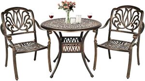 grepatio 3 piece all weather cast aluminum dining set - 2 elizabeth chairs and 35.4" bistro table with umbrella hole -outdoor furniture dining set for patio
