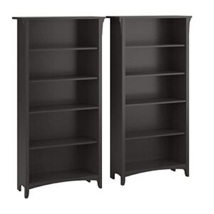 bush furniture salinas 5 shelf bookcase - set of 2 | large open bookcase with 5 shelves in vintage black | sturdy display cabinet for library, bedroom, living room, office | tall accent shelf