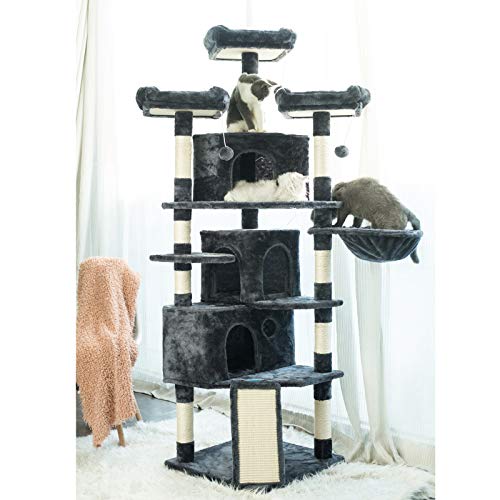 Hey-brother XL Size Cat Tree, 73.4 inch Cat Tower with 3 Caves, 3 Cozy Perches, Scratching Posts, Board, Activity Center Stable for Kitten/Gig Cat