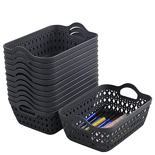 EudokkyNA Mini Grey Storage Basket Tray, 12-pack Plastic Storage Tray