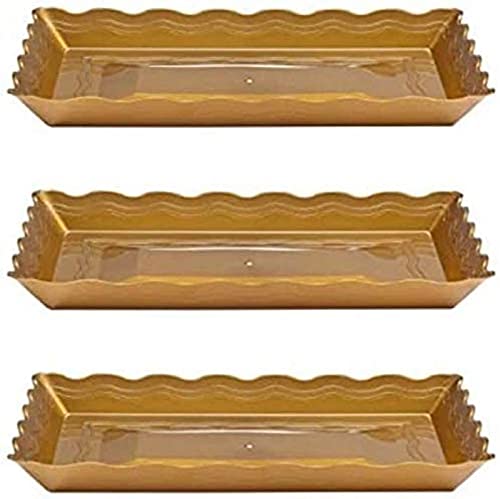 Kingzak Plastic Rectangular Wave Serving Tray - 18” x 12” | Gold | Pack of 1 (Model: 62961)