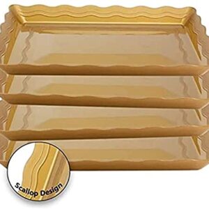 Kingzak Plastic Rectangular Wave Serving Tray - 18” x 12” | Gold | Pack of 1 (Model: 62961)