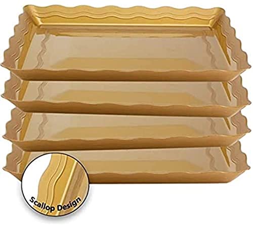 Kingzak Plastic Rectangular Wave Serving Tray - 18” x 12” | Gold | Pack of 1 (Model: 62961)