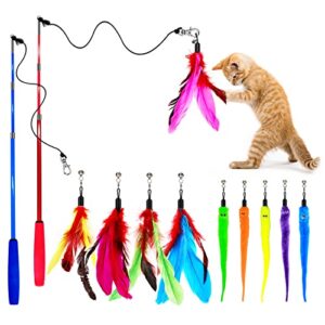 oodosi cat toy wand, retractable cat feather toys and replacement refills with bells, interactive cat toys for all kind of cat kitten