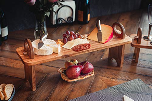 SPEShh Acacia Wooden Serving Board on Stand – Raised Wood Serving Trays Platter – Elegant Home Kitchen Countertop Organizer Shelf & Large Charcuterie Tray for Cheese Party Food 21.5 X 6 x 8.7 inches