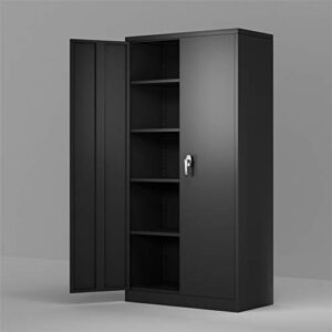 storage cabinet with shelves doors,black metal storage cabinet high tall for office home kitchen garage warehouse(72" h)