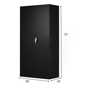 Storage Cabinet with Shelves Doors,Black Metal Storage Cabinet High Tall for Office Home Kitchen Garage Warehouse(72" H)